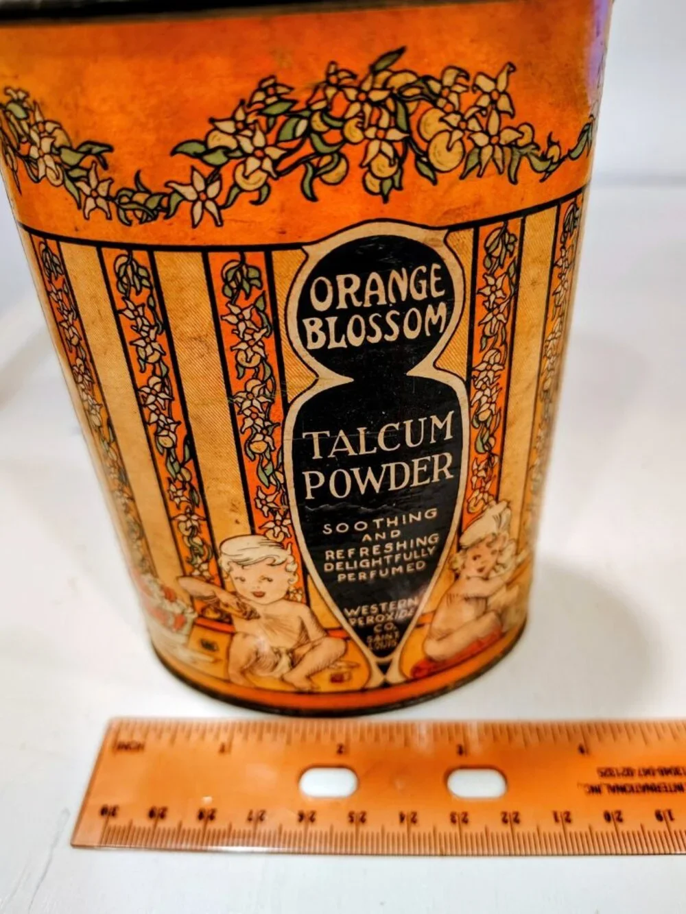Vintage 1910-1920 Orange Blossom Talcum Powder Oval FULL Tin